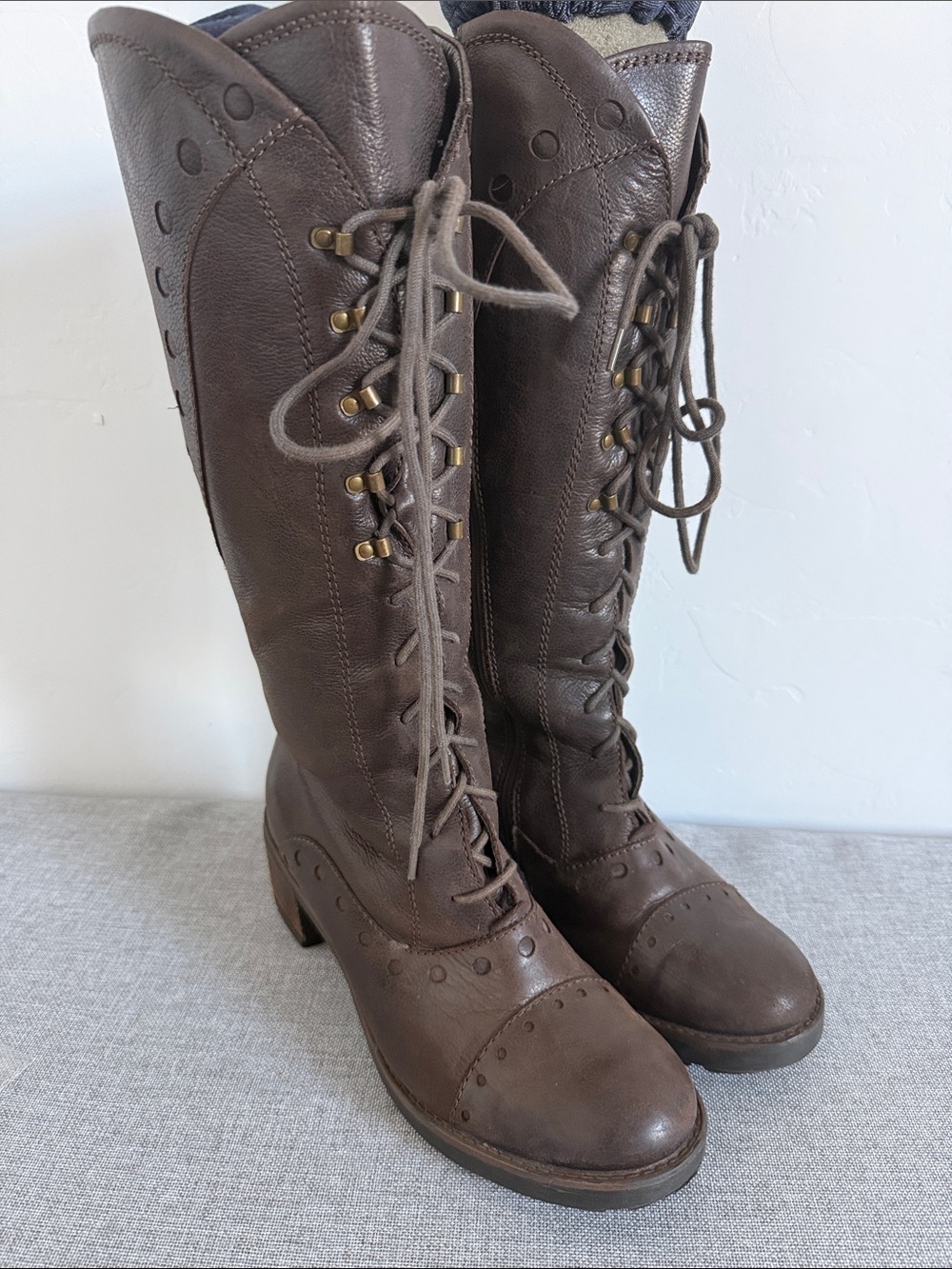 Josef Seibel Vintage Victorian Lace-Up Leather Mid-Calf Boots Brown